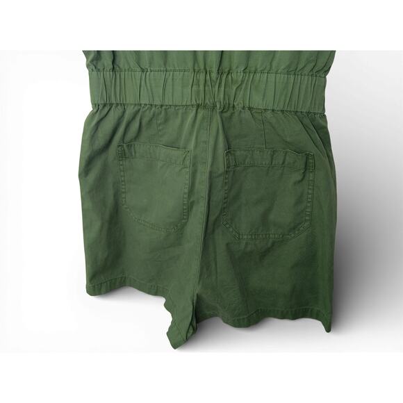 J.Crew Green Zip Front Utility Romper Shorts Size 6 Cotton Elastic Waist - Picture 11 of 16
